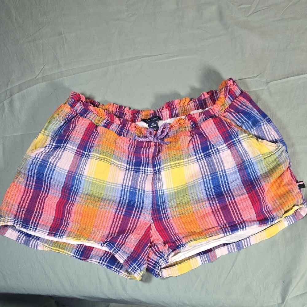 Tommy Hilfiger Colorful Plaid Women's Elastic Waist L 12/14 Shorts W/ Pockets